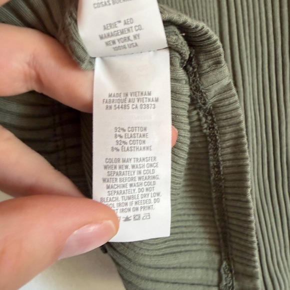 Aerie Green Ribbed Cropped Collared Polo Sweater Long Sleeve Top size Large EUC - Picture 6 of 7